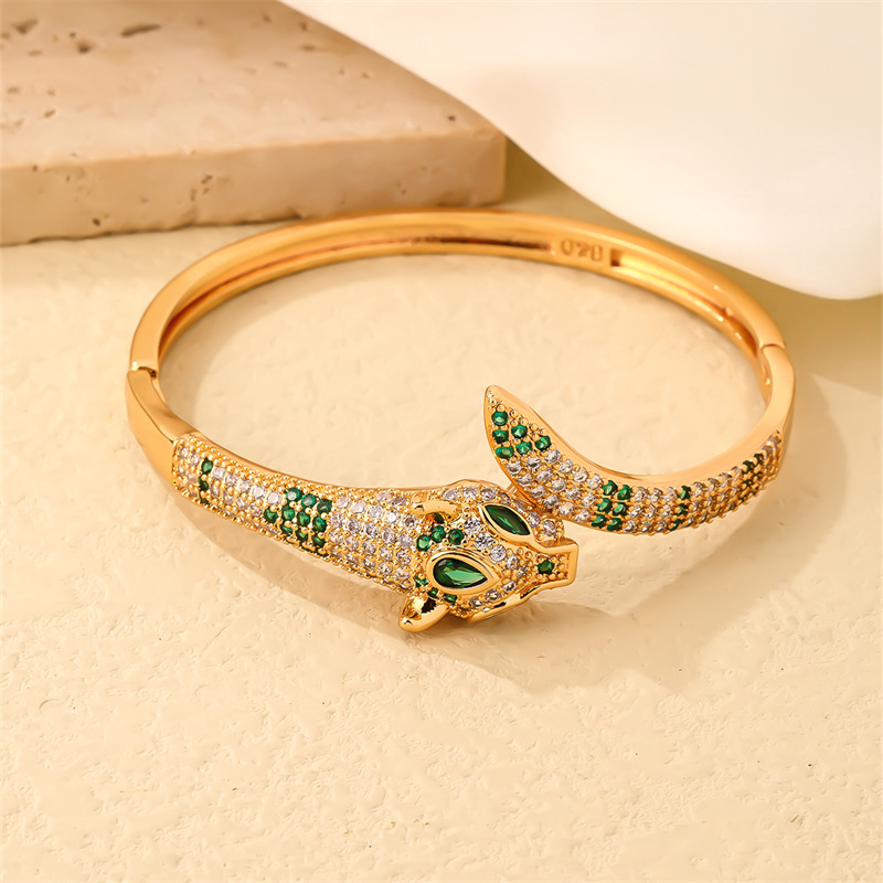 Parure de bijoux serpentine pleine de diamants, bague bracelet en zircon, personnalité de luxe légère, tête de léopard de l'industrie lourde_voghion.com