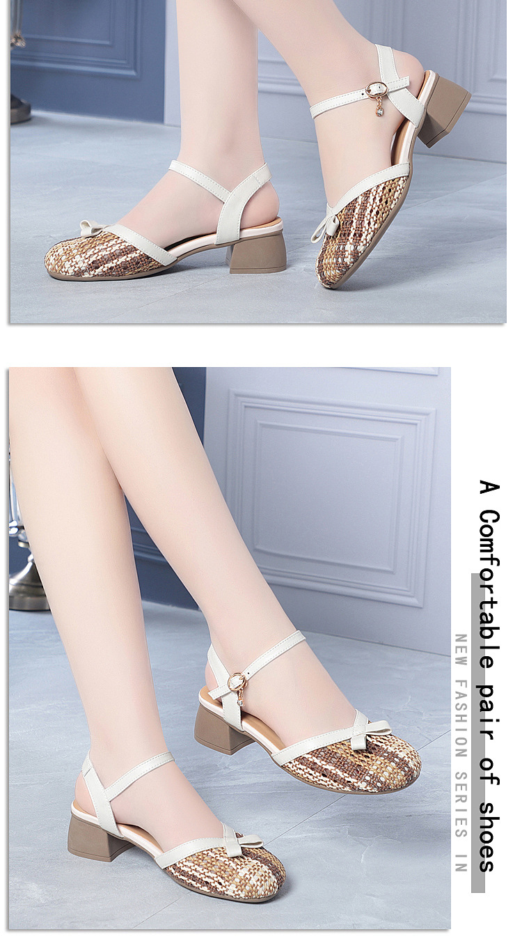 Sandal nữ bít mũi quai ngang gót vuông ổn định, kiểu bọc gót, form rộng — 0601 Nâu【Kiểu bọc gót】 chi tiết 11