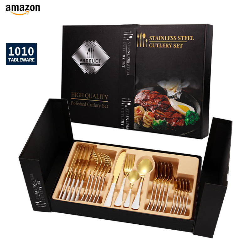 Juego de vajilla de acero inoxidable de Amazon transfronterizo 1010 Cuchillos, tenedores y cucharas de comida occidental Juego de 24 piezas Cuchillos y cucharas de bistec