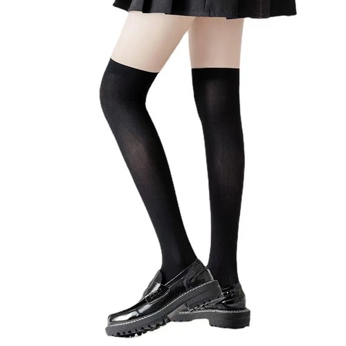 Female Summer Long Socks, Velour Thigh-High Socks, Black Sheer Compression Stockings, Black and White Solid Color, Over-the-Knee Socks, Factory Wholesale