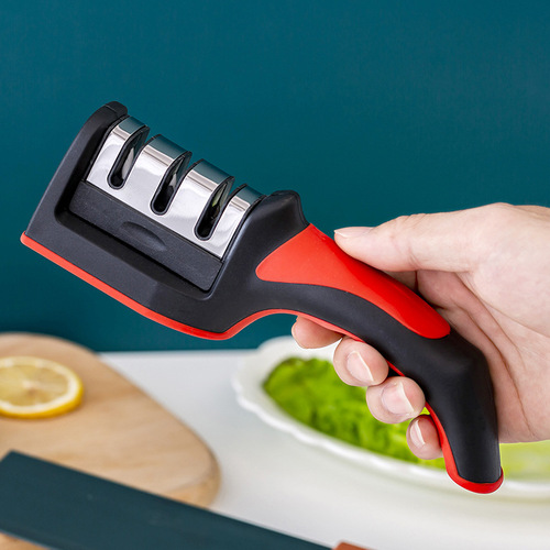 Kitchen 3-stage Knife Sharpener Household Multifunctional Handheld Three-use Black Red Whetstone Amazon Kitchen Tools