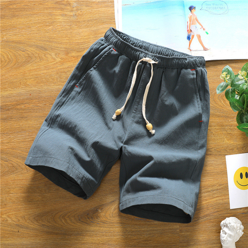 Pantalones cortos para hombre, algodón y lino de verano, pantalones de cinco puntos, tendencia casual suelta, más grasa, pantalones de playa de lino de talla grande