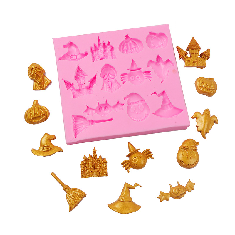 Halloween de vestir dedo fondant molde de silicona calabaza cráneo casa embrujada pastel de chocolate molde para hornear