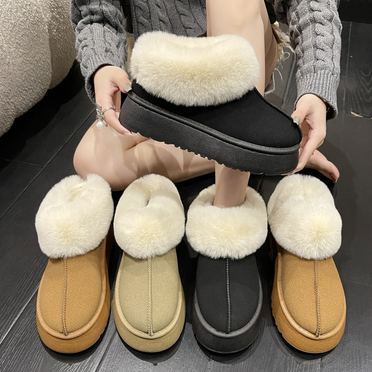 加厚保暖皮毛一体外穿休闲毛毛女鞋2025秋冬厚底保暖雪地靴女批发