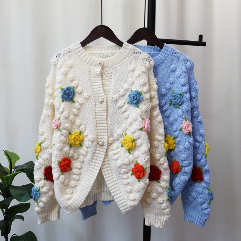 Women's Clothing three dimensional flower sweater jacket _voghion.com