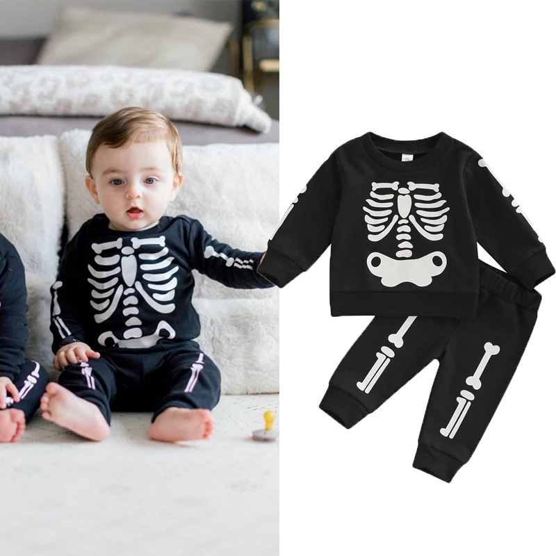 Halloween Fashion Skeleton Cotton Baby Clothing Sets display picture 1