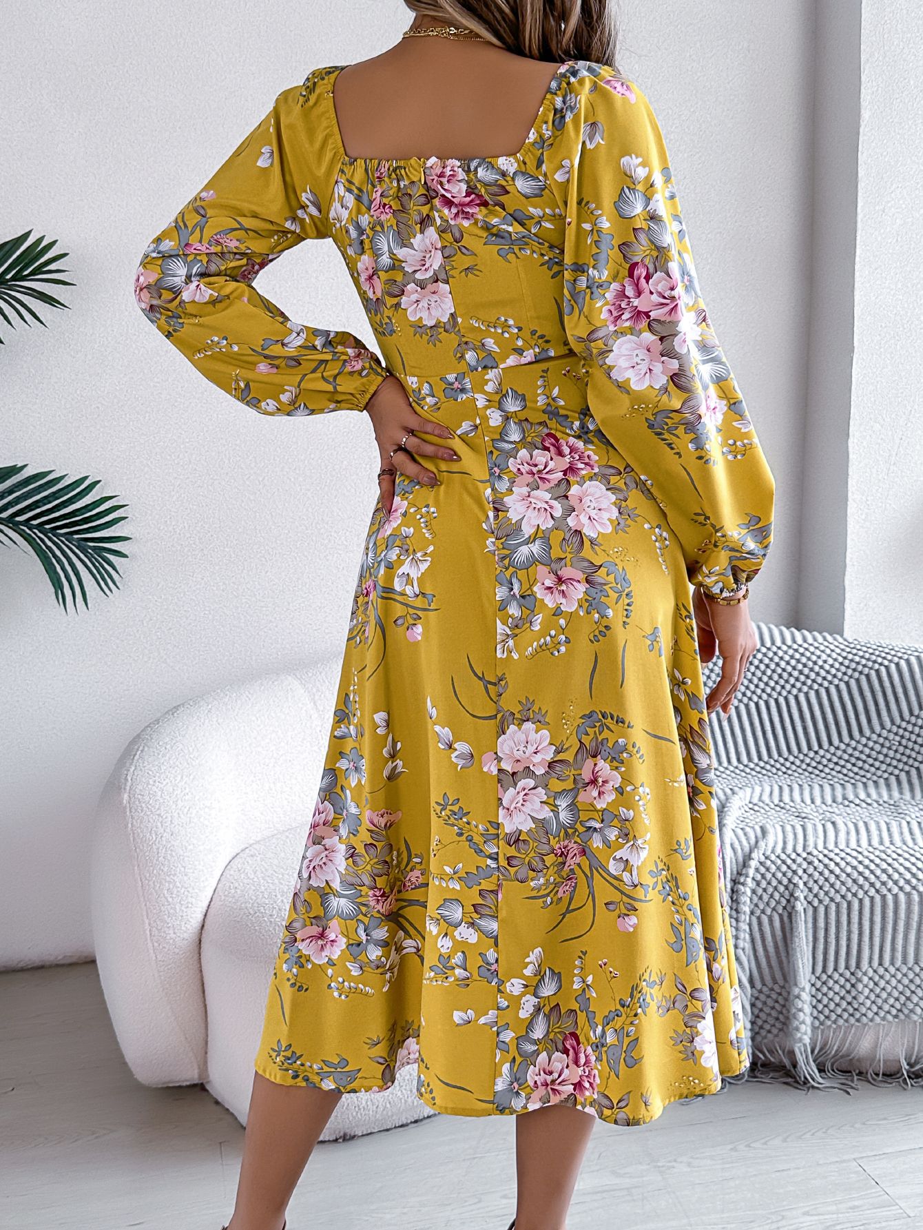 Spring Summer Sexy Lace up Knot Floral Long Sleeve Split Dress Women Clothing 10 Spring Summer Sexy Lace up Knot Floral Long Sleeve Split Dress Women Clothing