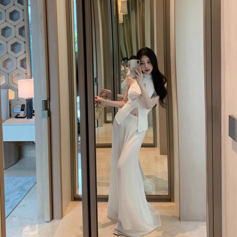 Woppei Elegant Off-Shoulder Slimming Ruched Slit Design Knotted Knit Top for Women Woppei Elegant Off-Shoulder Slimming Ruched Slit Design Knotted Knit Top for Women