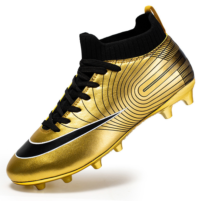 Local tyrant gold ag spike tf football shoes men's new high-top leather foot sports training shoes youth game football_voghion.com