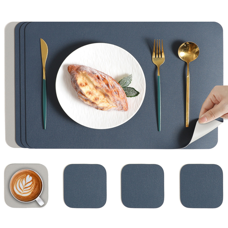 両面ライチ柄レザープレースマット、ホテル洋食プレースマット、高級家庭用環境に優しいダイニングテーブル断熱および火傷防止マット卸売|undefined