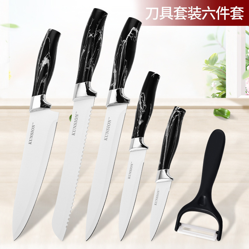 Cuchillos de acero inoxidable al por mayor, juegos de cuchillos de chef para el hogar, utensilios de cocina de seis piezas resistentes a la oxidación para la cocina en stock