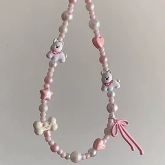 自製可愛粉色卡通小狗手機鏈炫彩蝴蝶珍珠小狗包掛飾ccd掛件裝飾