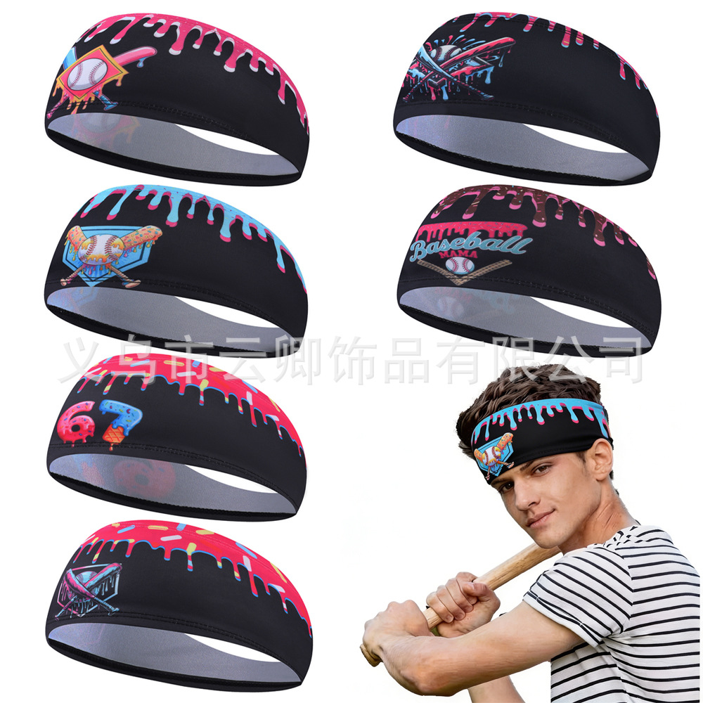 Cross-border European and American baseball print headband for men, sweat-wicking headband for fitness and running, quick-dry anti-sweat sports headband wholesale
