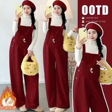 实拍原创2025秋冬季大货新款灯芯绒孕妇宽松背带裤+高领毛衣