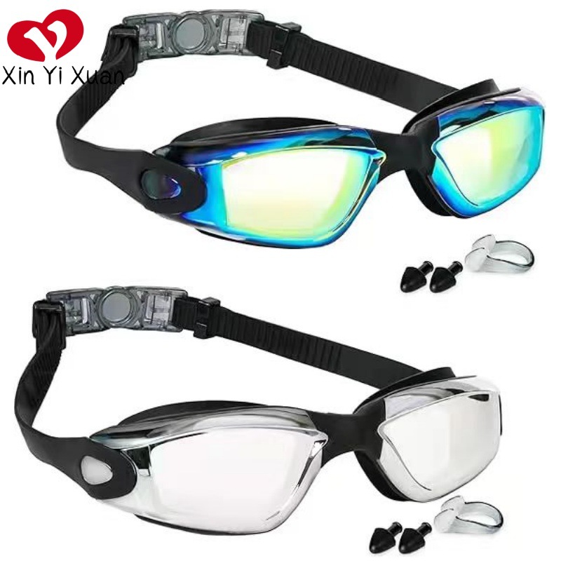 Adult Swimming Goggles Cross-Border Amazon Waterproof Anti-Fog Swimming Glasses Silicone Earplugs Nose Clip for Men and Women Swimming Goggles