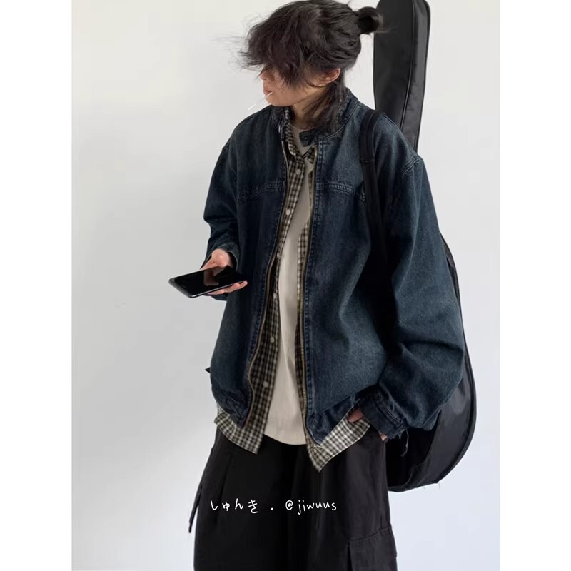 Japanese Retro Washed Denim Jacket Unisex Spring and Autumn Vintage Boyfriend Style Loose Versatile Casual Couple Jacket