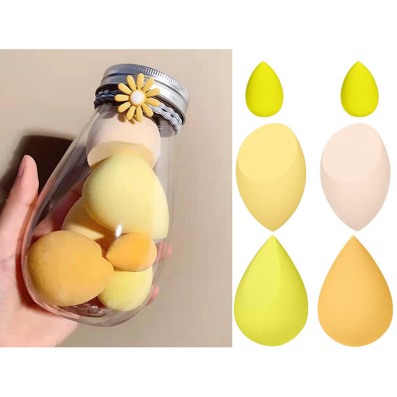 Paquete de viaje portátil soplo de polvo botella de PET huevo de belleza botella súper suave actualización esponja soplo de polvo té con leche color enlatado