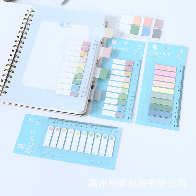 En stock Morandi color nota pegatinas transparente PET índice pegatinas regla marcador impresión N veces pegatinas al por mayor