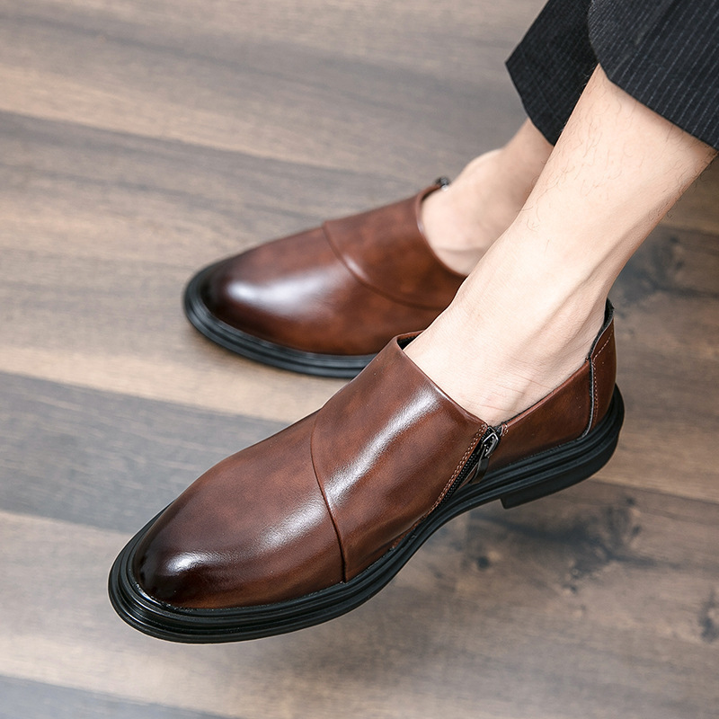 Primavera y otoño hombres zapatos de cuero casuales de negocios cubierta de punta zapatos de cuero casuales de un pie de zapatos de hombre botas de cuero pequeñas