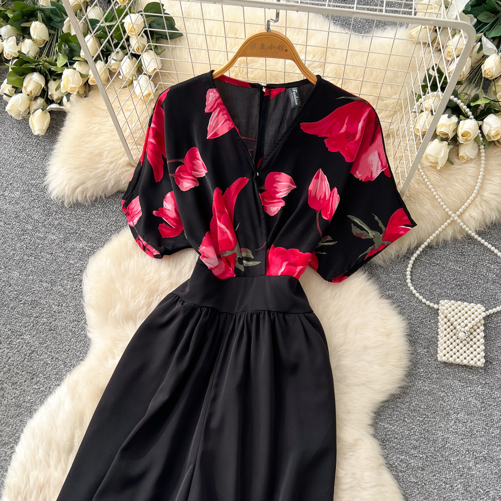 Korean Style Women's V Neck Jumpsuit High Waisted Wide Leg Pants Slimming Print Workwear Summer Elegant Long Romper_ecoleips.com