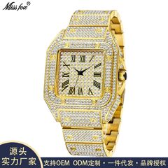 missfox European and American golden Roman high-end hip-hop star-studded diamond square men's watch fashion quartz watch