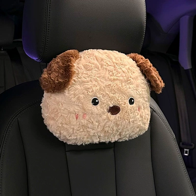 Plush Thickeneded Lumbar Support Integrated | Seat cushion, seat cover - puppy-headrest-khaki