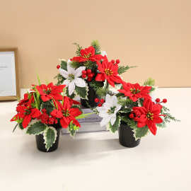 仿真花烛台摆件装饰品圣诞节跨境装饰盆栽摆件圣诞花仿真装饰