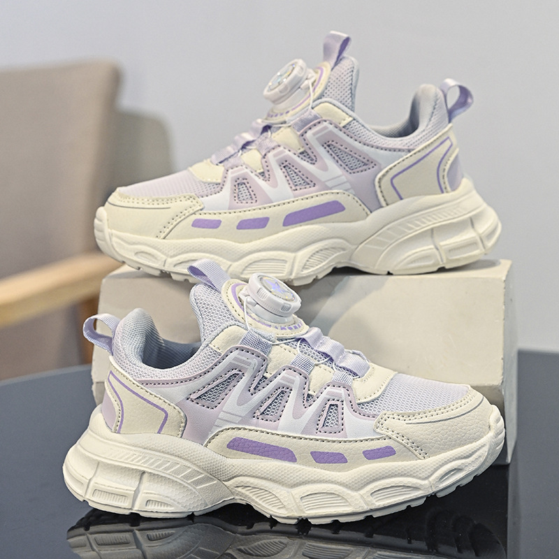 Niñas zapatos de padres botones de botón de niños zapatos de carrera rosa primavera y verano 2025 nuevos zapatos deportivos para niños grandes