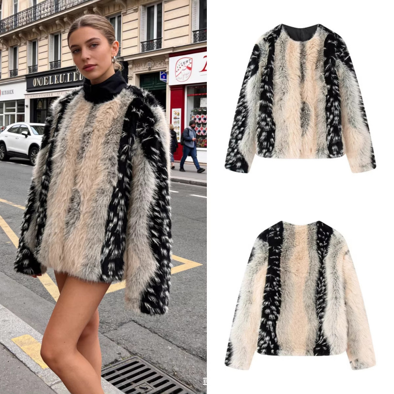 Za Foreign Trade Cross-Border Wholesale European and American Style Women's Winter Fashion Faux Fur Effect Coat