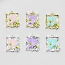 莫奈花园油画方形合金滴油挂件 diy手工耳环项链吊坠材料饰品配件