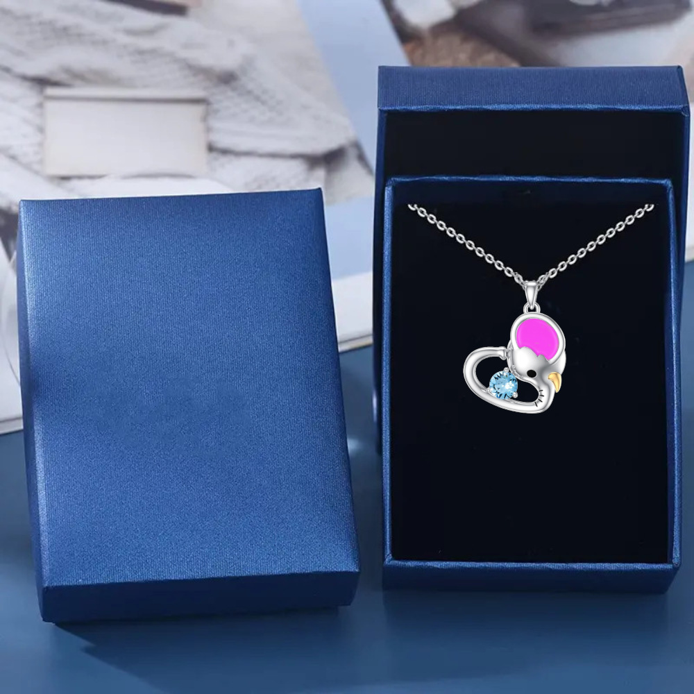 Collana con ciondolo a forma di elefante con grandi orecchie rosa e zircone blu semplice e adorabile, tendenza alla personalità, regali per bambini_voghion.com