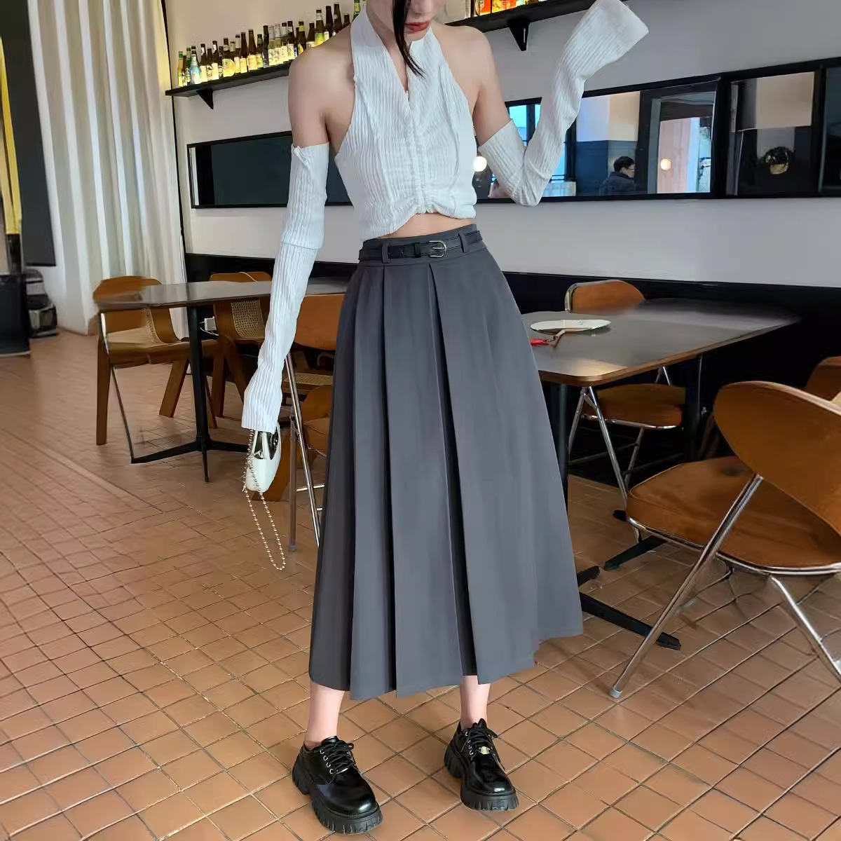 High-wAisted Slimming Look Skirt Suit Crotch-covering PleAted A-line Women's Summer Mid-length FAshionAble DrAped Skirt 7925 #