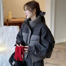 设计感韩系亮晶晶拼接棉服外套女2025冬季新款羽绒棉加厚保暖上衣