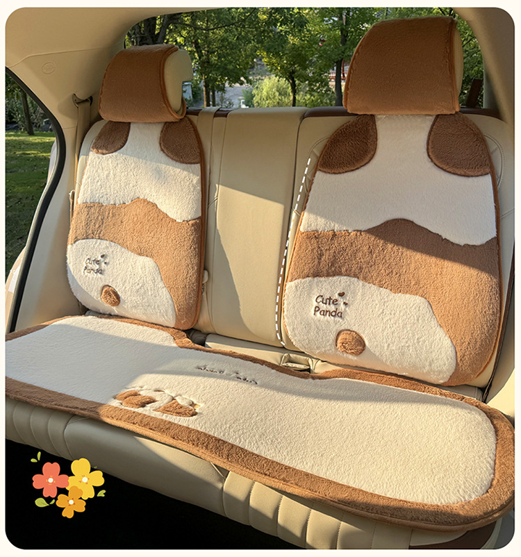 New Winter Car Seat Cushion Cartoon Panda Plush Warm Car Seat Cover Car Accessories Car Interior Decorations