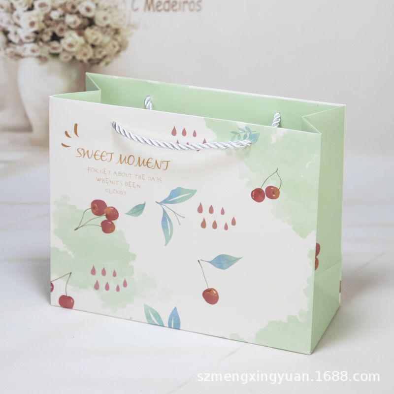 Frutas coloridas - cereza; cartón blanco; bolsa horizontal grande: 32*11*25.5cm
