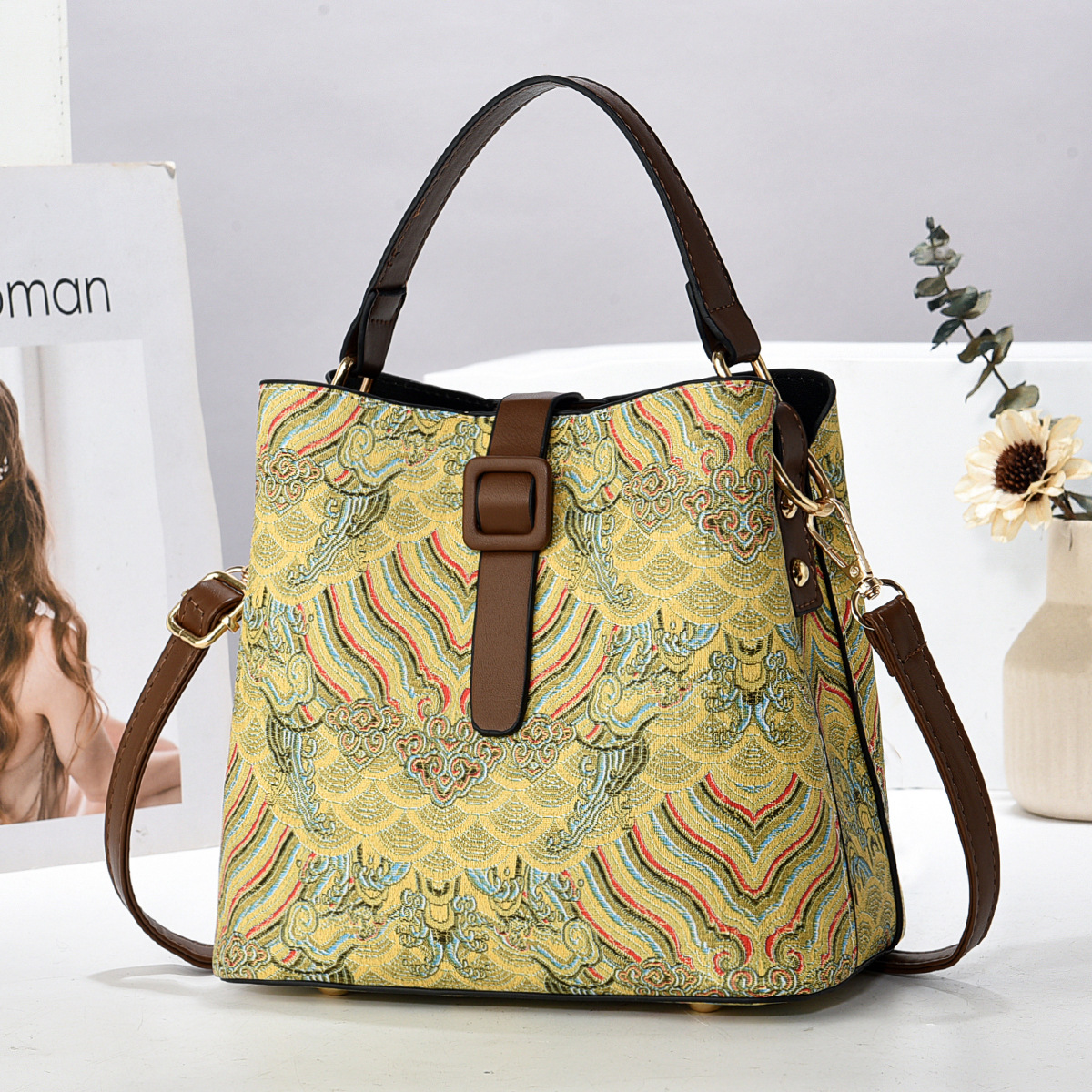 Bolsa de cubo tradicional fábrica de bolsos de mujer bolsos de moda de comercio exterior versátil bolsos de hombro