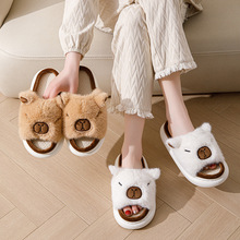 卡皮巴拉亚麻拖鞋女春秋四季开口卡通棉麻凉拖鞋居家保暖毛拖鞋男