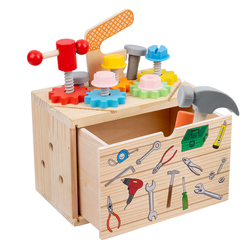 Caja de herramientas de cajón multifunción de madera para niños traje bebé color juego ejercicio coordinación mano-ojo ángulo juguetes educativos