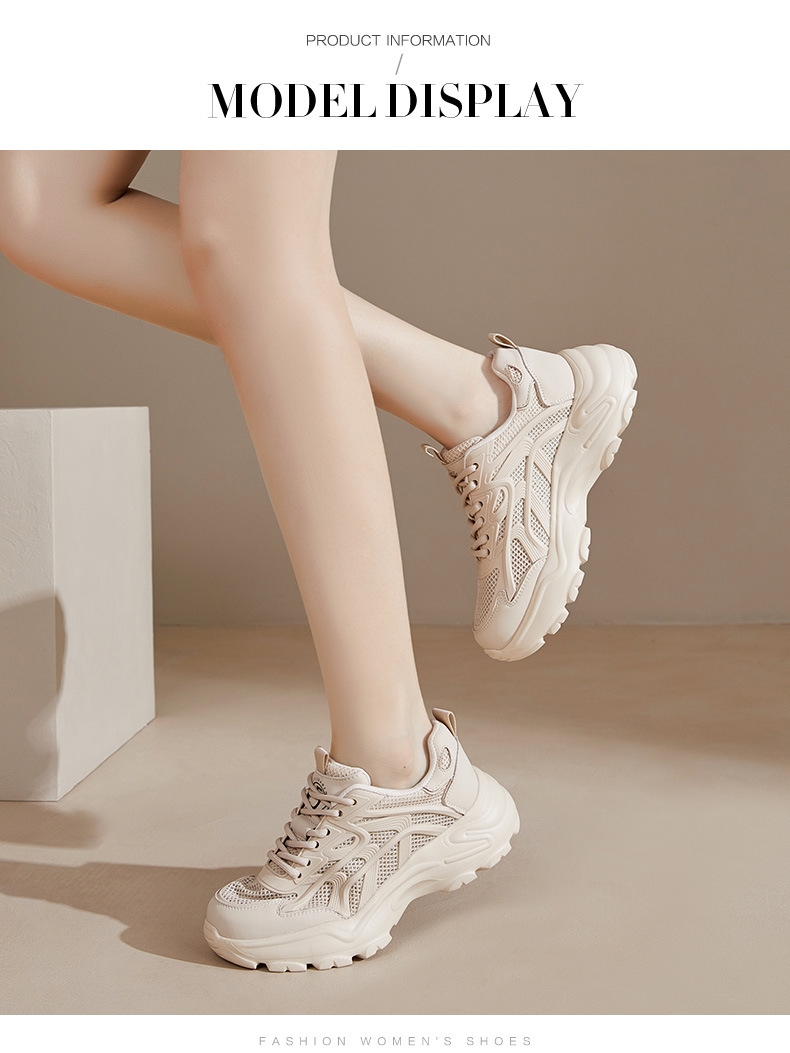 Giày sneaker nữ đế dày tăng chiều cao phong cách thể thao mới xuân hè 2025 — LJ 68022 cao gót màu be 5 cm, Cao gót trà sữa LJ 68022 5 cm chi tiết 17