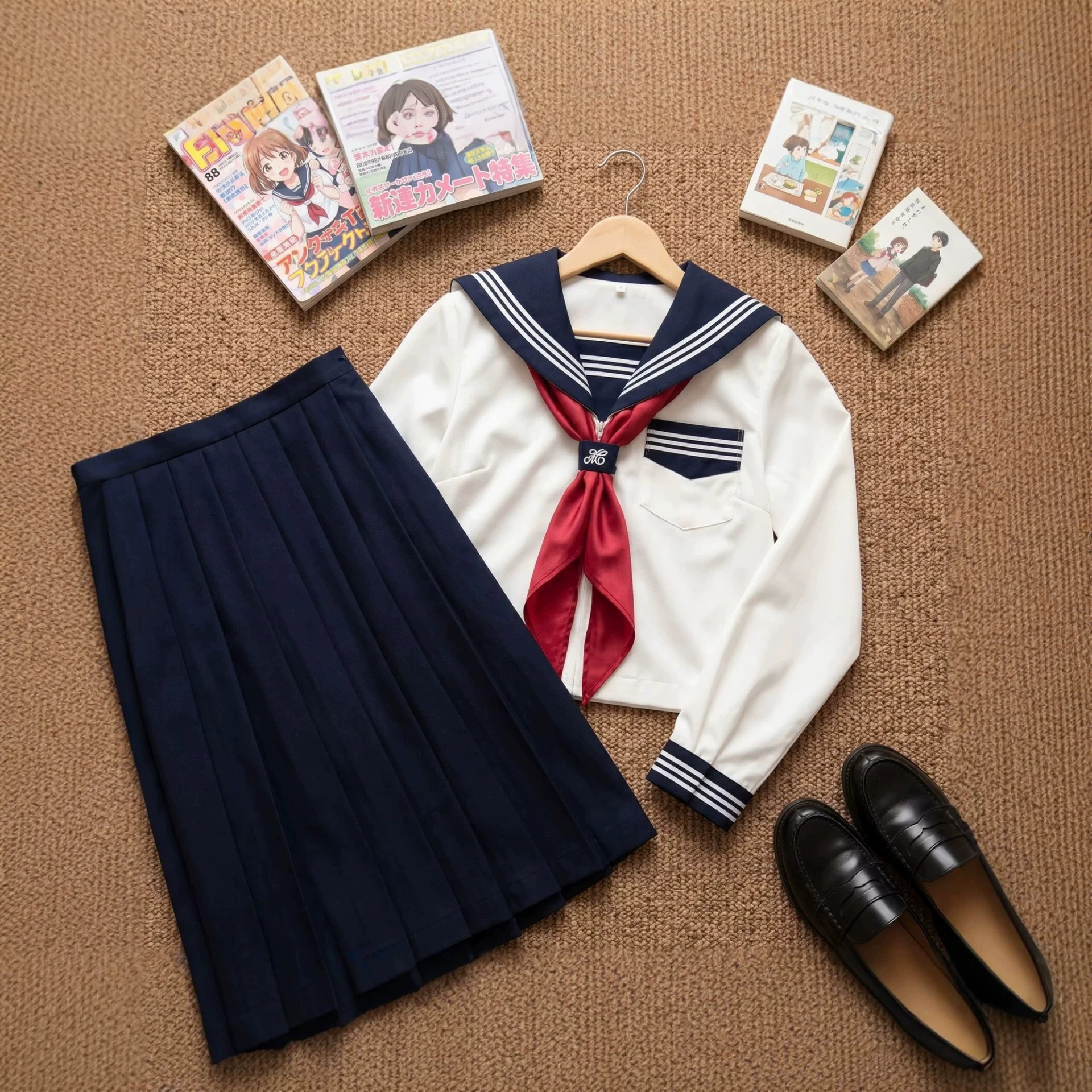 Japanese-style, authentic, basic, and improved white three-piece college-style uniform set