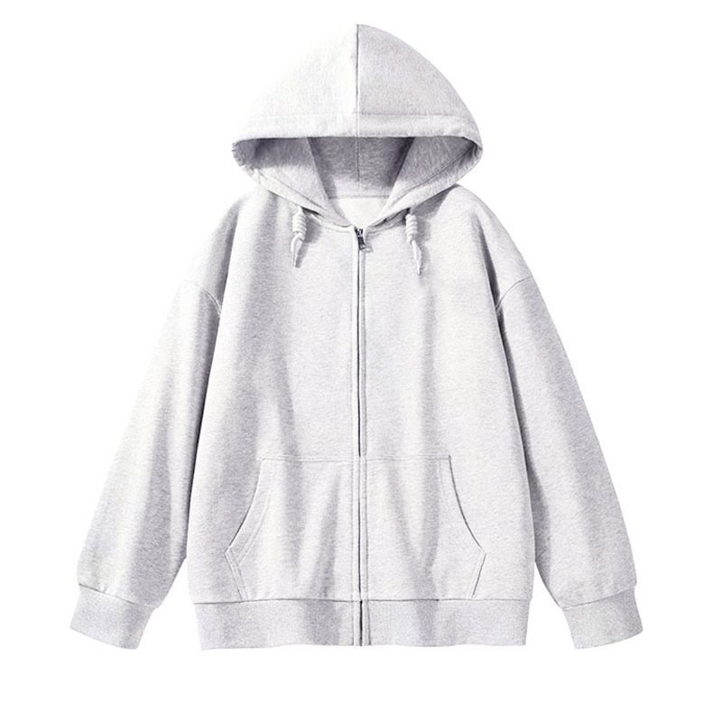 光版慵懒风新款宽松开衫拉链连帽卫衣女上衣外套加绒加厚空白版潮|undefined