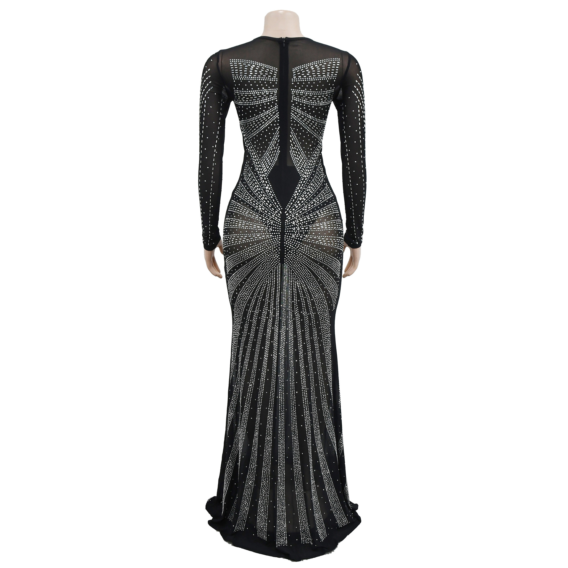 Women's Sheath Dress Elegant Round Neck Diamond Long Sleeve Solid Color Maxi Long Dress Banquet Party Street display picture 43