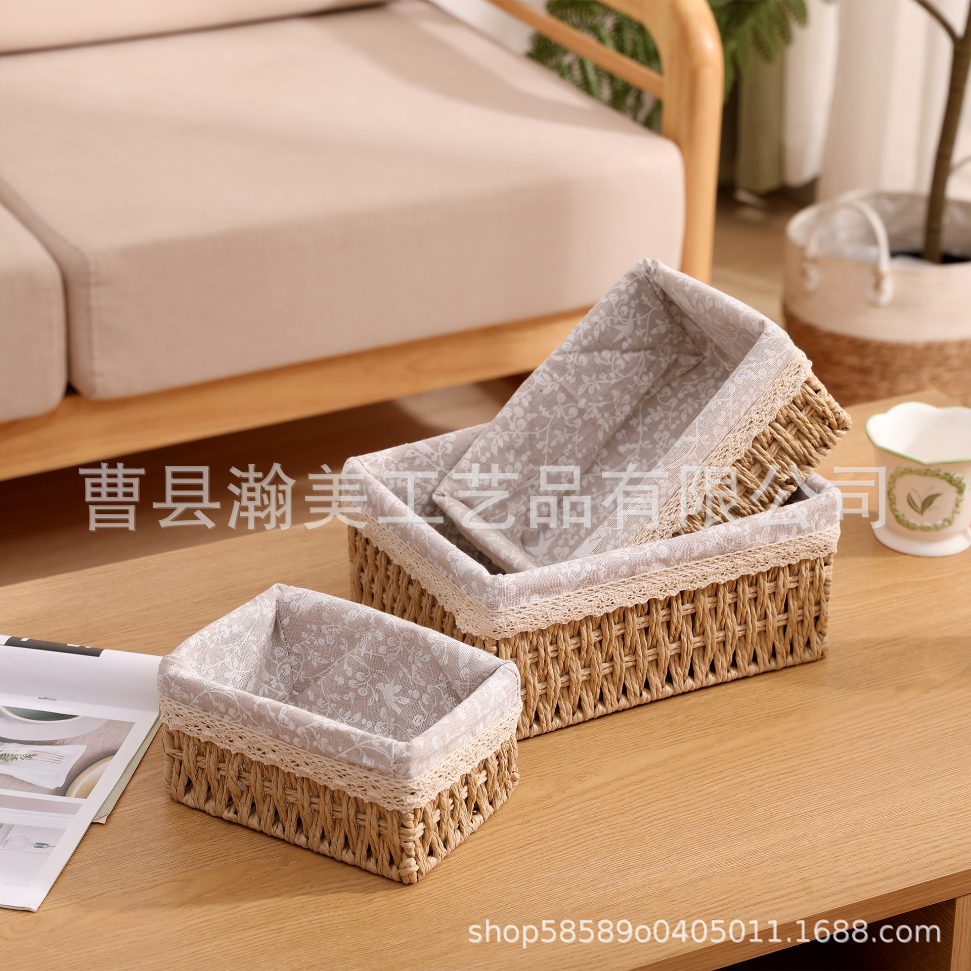 Transfronterizo trenzado cesta de almacenamiento mesa de té caja de almacenamiento bocadillos cosméticos cesta de almacenamiento cajas de almacenamiento trenzadas