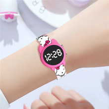 新款动漫卡通彩印小学生看时间电子手表男女孩可爱猫头礼品镜子表