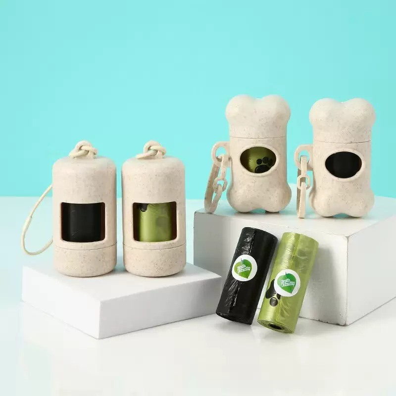 宠物用品麦秸秆可降解拾便器骨头型药丸型分配器宠物垃圾袋垃圾壳