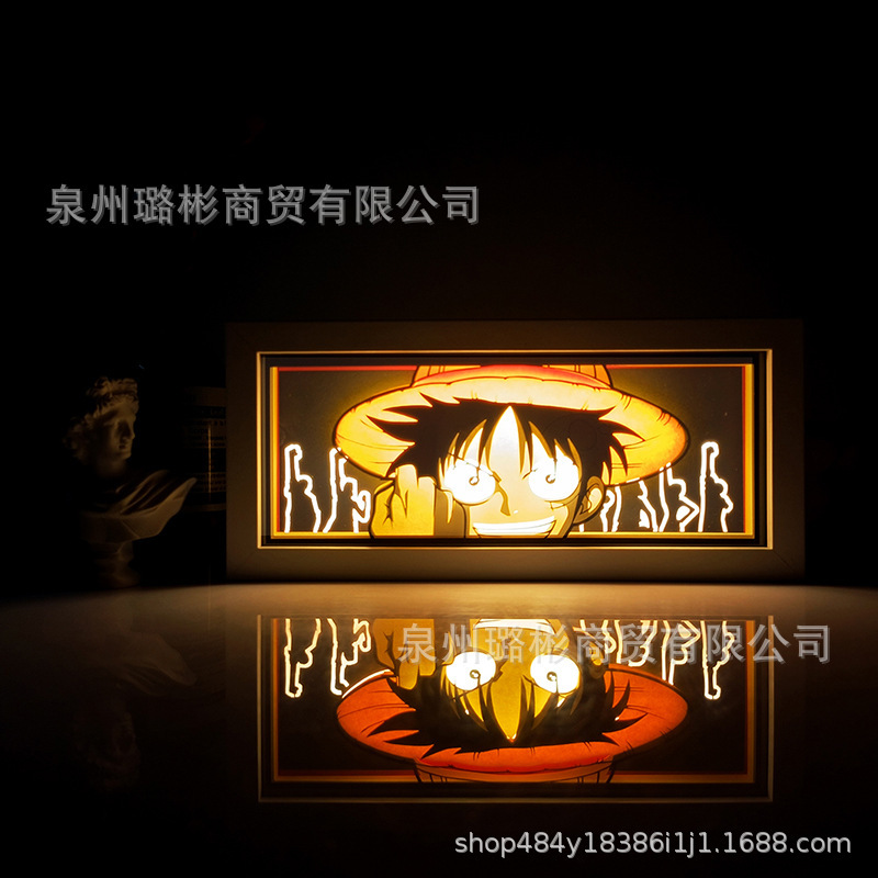 Cartoon paper carving lamp one piece Luffy desktop decoration paper cutting lamp Sun comic photo frame lamp bedroom room night light