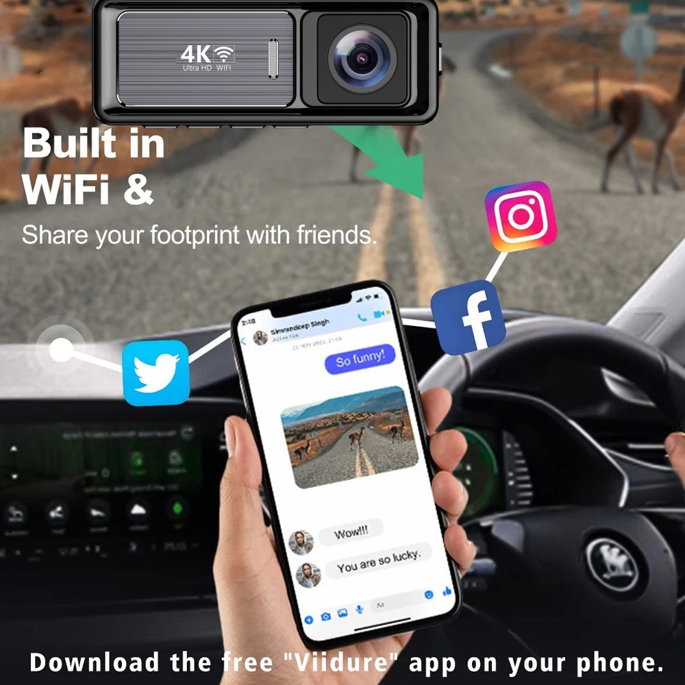 Cross-Border Hot-Selling 4K Dash Cam with Dual Front and Rear Recording, 3.2inch Wifi Mobile Phone Connectivity, and Gps Car Recorder