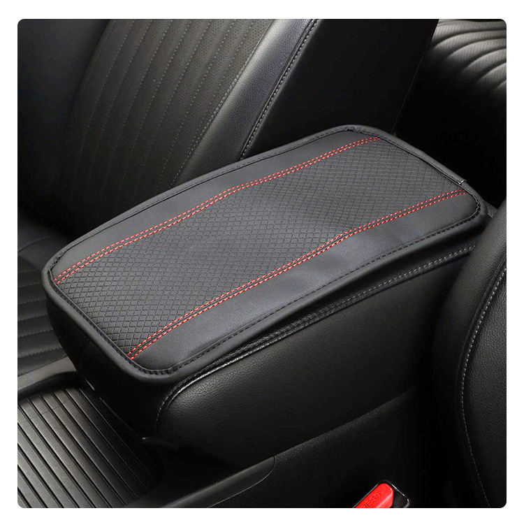 Small Square Armrest Box Mat, Universal for All Seasons, Embossed Double-Line Leather Armrest Box Mat, Central Armrest Elbow Rest Anti-Slip Mat