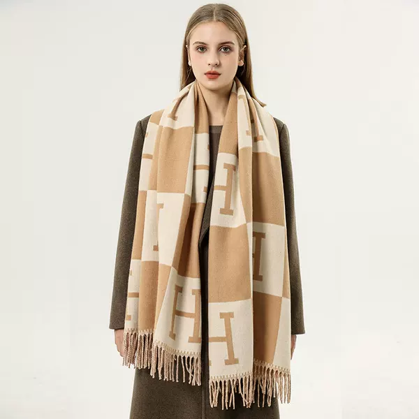 European and American New Imitation Cashmere Tassel Scarf for Women H Autumn and Winter Warm Double-Sided Scarf Air-Conditioning Blanket Shawl Export