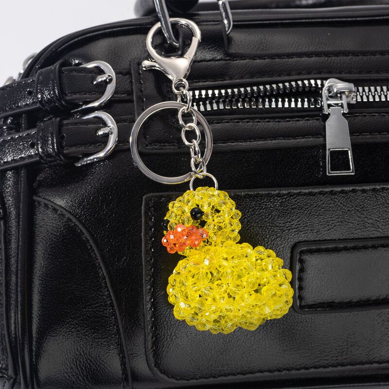 Casual and Sweet Style Yellow Duck Keychain Bag Accessories Stereo Woven Beaded Little Yellow Duck Bag Versatile Pendant